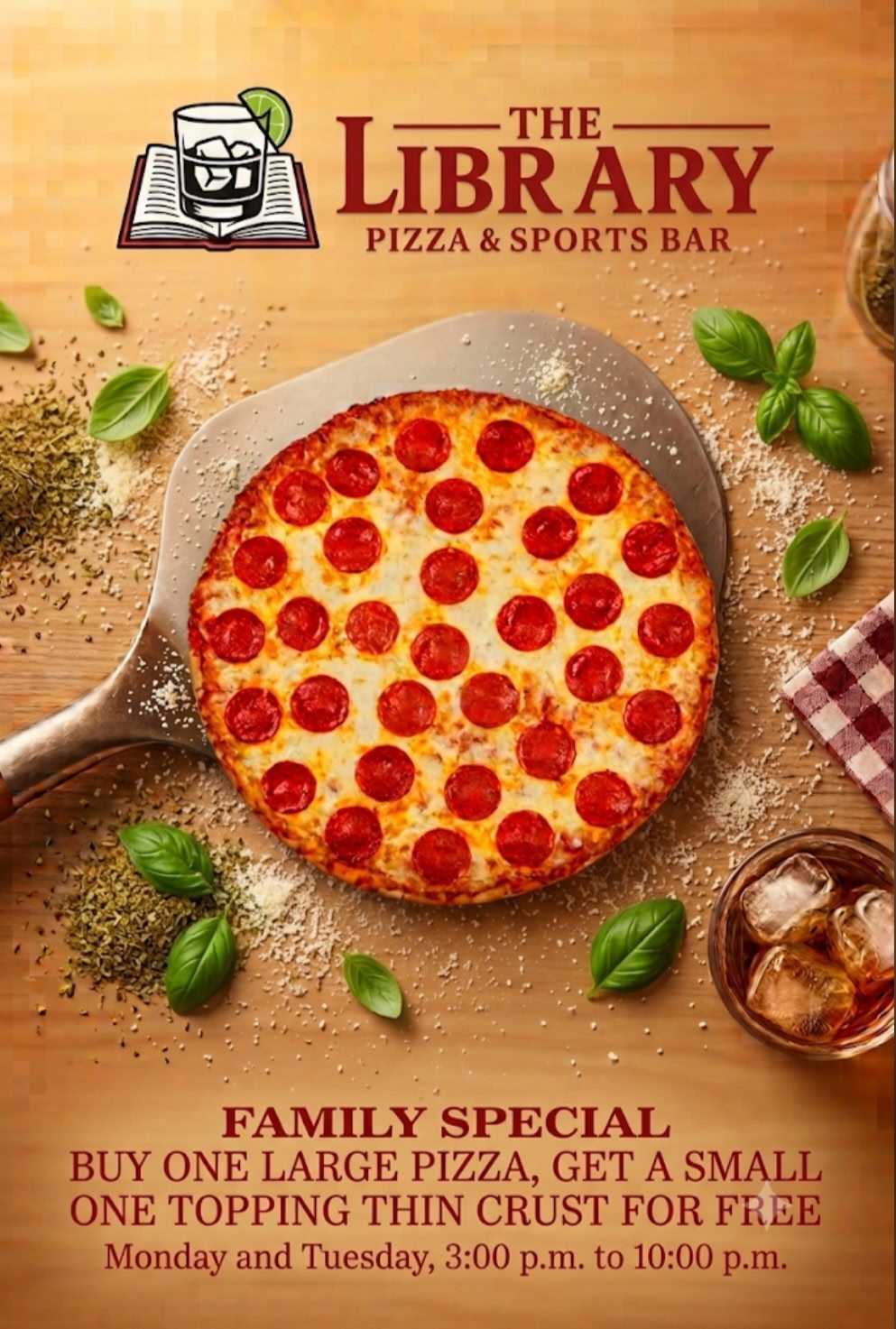 The Library Family Special pizza flier